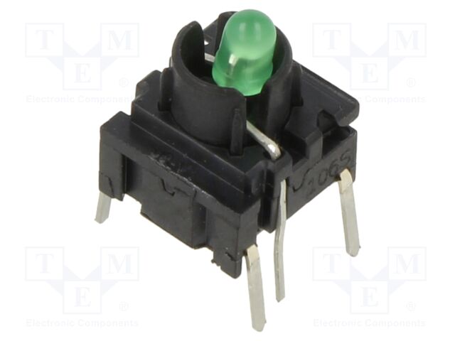 Microswitch TACT; SPST; Pos: 2; 0.05A/24VDC; THT; LED; green; 3.5N