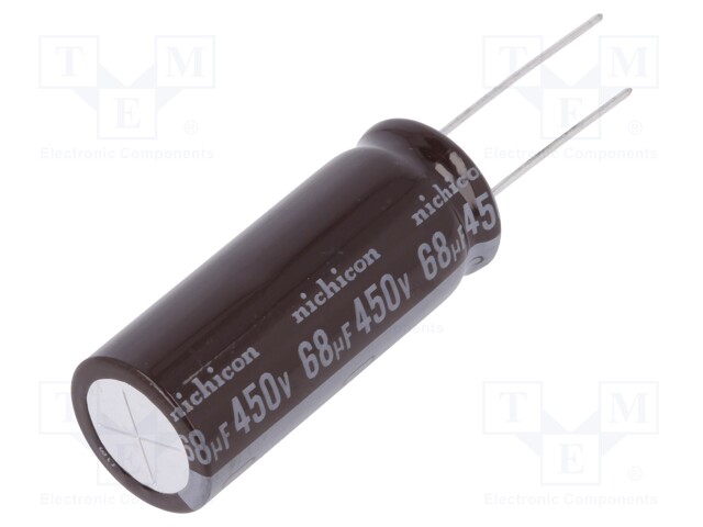 Capacitor: electrolytic; THT; 68uF; 450VDC; Ø16x40mm; Pitch: 7.5mm