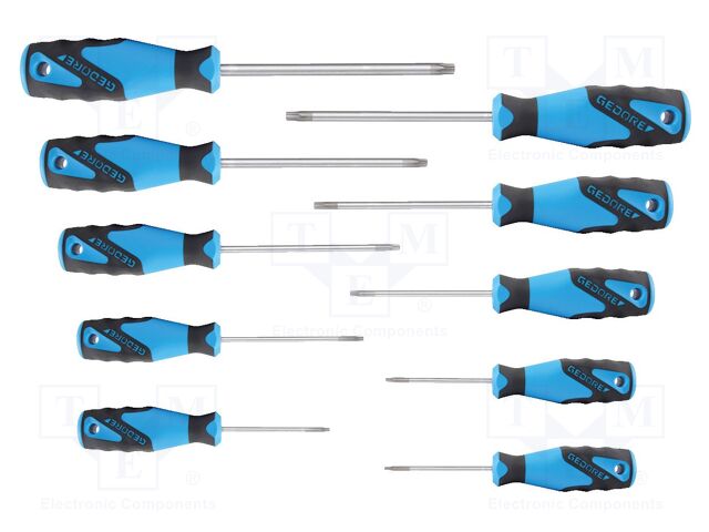 Kit: screwdrivers; Torx®; T7,T8,T9,T10,T15,T20,T25,T27,T30,T40