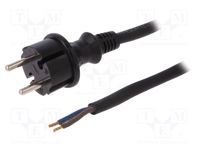 Cable; CEE 7/17 (C) plug,wires; 4.5m; black; rubber; 2x2,5mm2; 16A