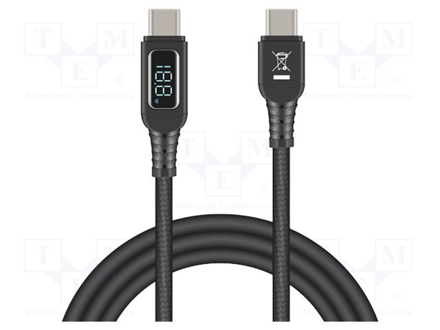 Cable; USB 2.0; USB C plug,both sides; 1.2m; black; 20AWG,28AWG