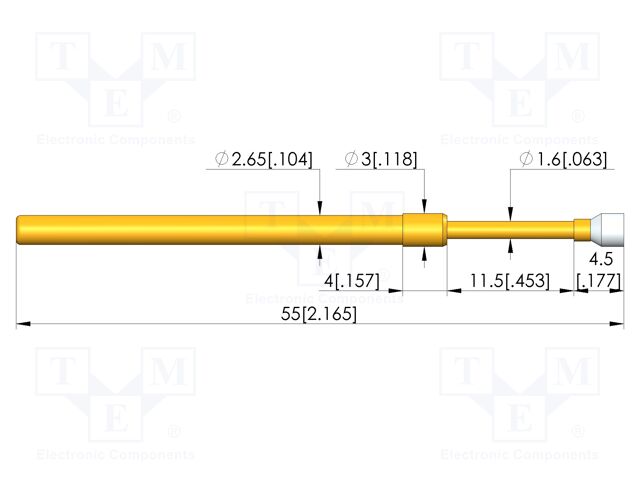 Test needle; Spring compression: 9.2mm; 11.5mm; CuBe; gold-plated