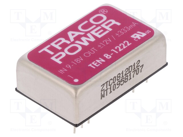 Converter: DC/DC; 8W; Uin: 9÷18V; Uout: 12VDC; Uout2: -12VDC; DIP24