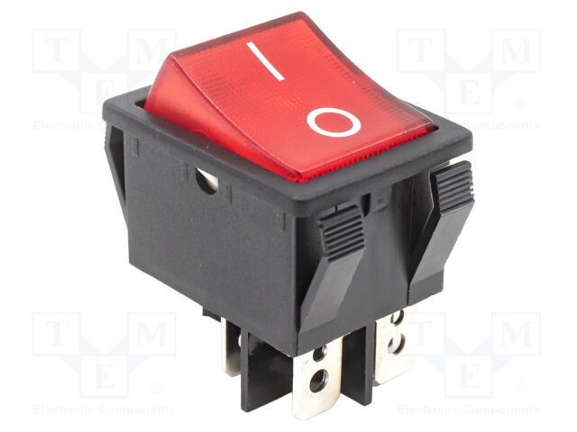 ROCKER; DPST; Pos: 2; ON-OFF; 16A/250VAC; red; Rcont max: 20mΩ; R5