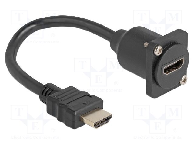 Cable; HDMI socket,HDMI plug; HDCP,HDR; Len: 0.2m; black; 30AWG