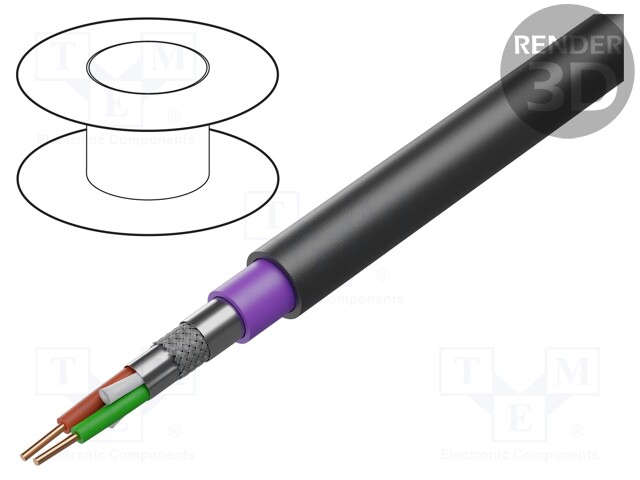 Wire; for direct burial,PROFIBUS; 1x2x22AWG; solid; Cu; black