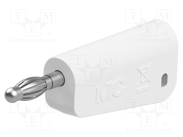 Plug; 4mm banana; 19A; white; nickel plated; Mounting: on cable