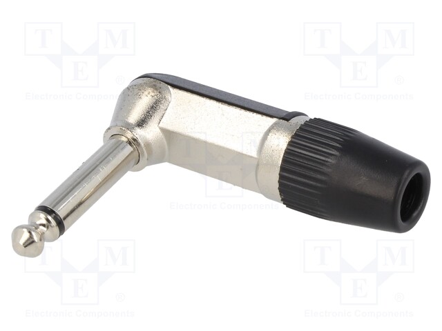 Plug; Jack 6,35mm; male; mono; angled 90°; for cable; soldering