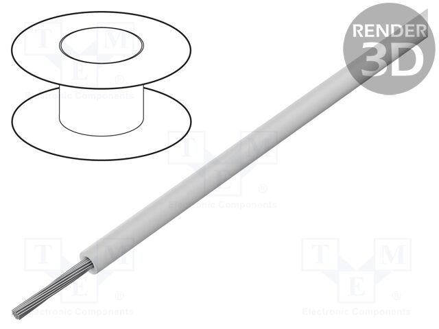 Wire; stranded; Cu; 30AWG; PFA; white; 600V; 30.5m; 100ft