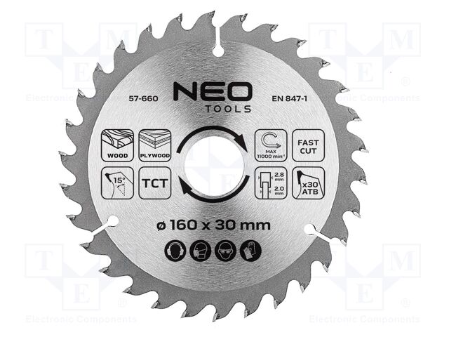 Circular saw; Ø: 160mm; Teeth: 30; cemented carbide; Øhole: 30mm