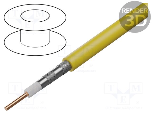 Wire: coaxial; 1x12AWG; solid; Cu; PVC; yellow; 152m; Øcable: 10.3m
