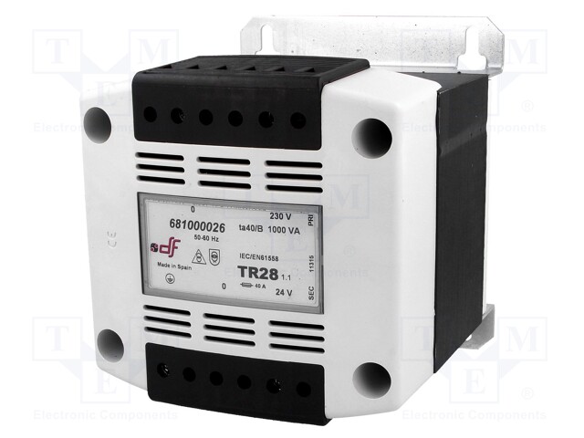 Transformer: safety; 1kVA; 230VAC; 24V; IP20; Mounting: DIN; 13kg