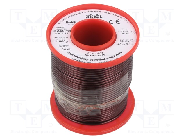 Coil wire; double coated enamelled; 2mm; 1kg; -65÷200°C; Core: Cu