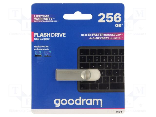 Pendrive; USB 3.2; 256GB; R: 60MB/s; W: 20MB/s; silver; USB A