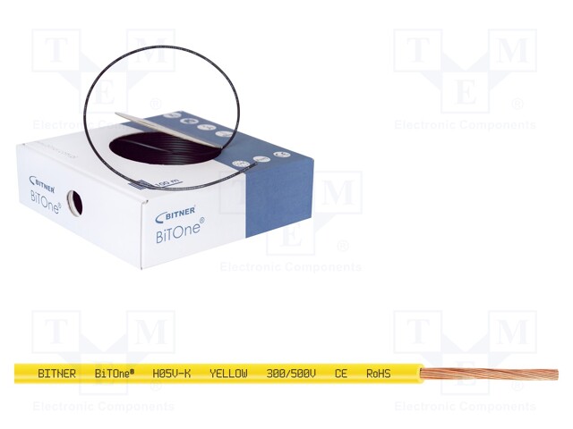 Wire; BiTOne; stranded; Cu; 1mm2; yellow; PVC; 300/500V; 100m