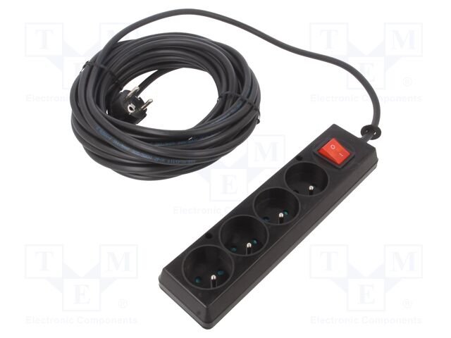 Extension lead; 3x1.5mm2; Sockets: 4; PVC; black; 10m; 16A