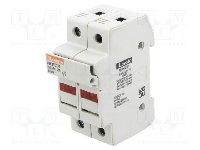 Fuse base; 10x38mm; for DIN rail mounting; 32A; Poles: 2; 1kVDC