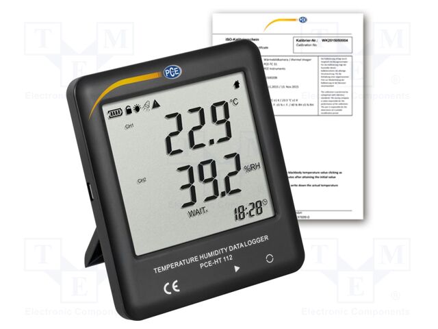 Data logger; temperature,humidity; IP20; Display: LCD 3,9"; ±4%