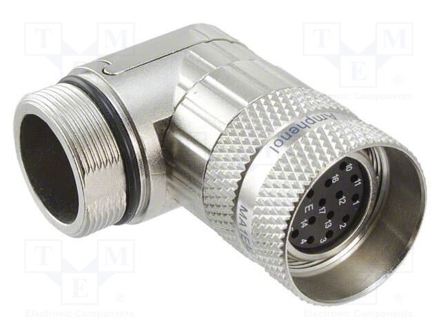 "Male cable connector;  17 pole;  screw locking;  angled;  IP67"