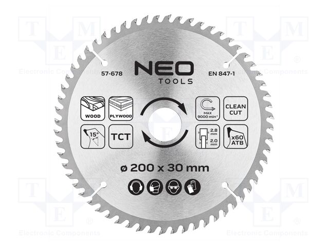 Circular saw; Ø: 200mm; Teeth: 60; cemented carbide; Øhole: 30mm