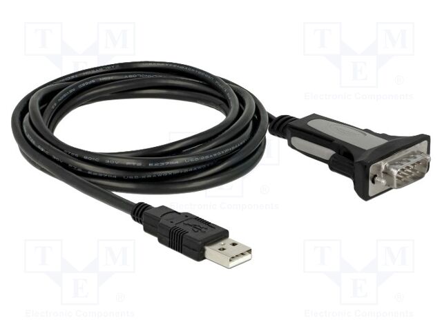 USB to RS232 converter; D-Sub 9pin plug,USB A plug; 4m; black