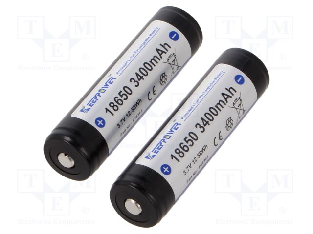 Re-battery: Li-Ion; 18650,MR18650; 3.7V; 3400mAh; Ø18.5x69.2mm