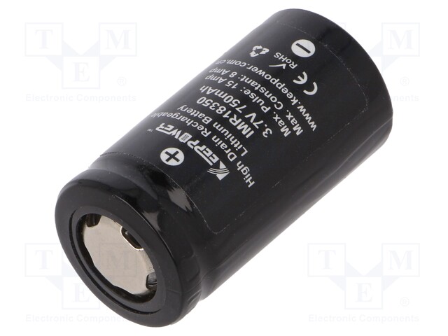 Re-battery: Li-Ion; 18350; 3.7V; 750mAh; Ø18x35mm; 8A