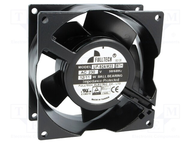 Fan: AC; axial; 230VAC; 92x92x38mm; 75m3/h; 37dBA; ball bearing