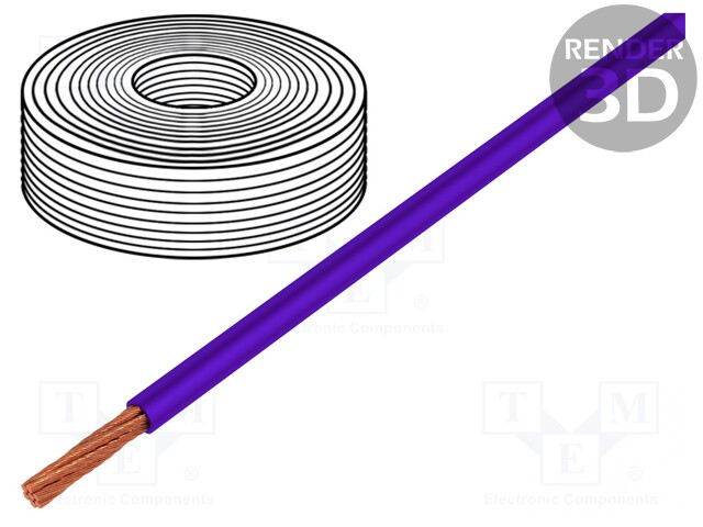 Wire; LifY; stranded; Cu; 1x0,25mm2; PVC; violet; 300V; -15÷80°C