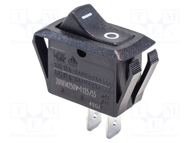 ROCKER; SPDT; Pos: 2; ON-ON; 16A/250VAC; black; Rcont max: 20mΩ; RB1