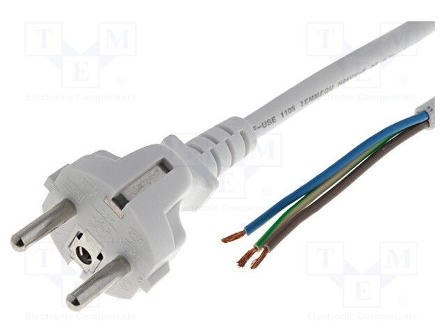 Cable; CEE 7/7 (E/F) plug,wires; 5m; white; PVC; 3x1,5mm2; 16A