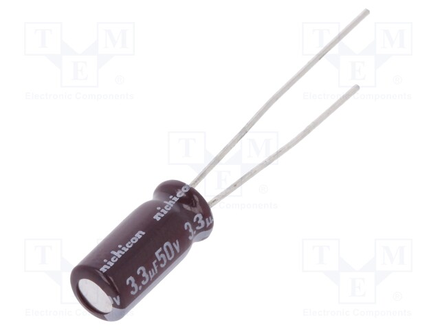 Capacitor: electrolytic; THT; 3.3uF; 50VDC; Ø5x11mm; Pitch: 2mm