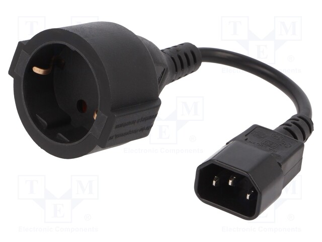 Cable; CEE 7/3 (F) socket,IEC C14 male; 0.15m; black; PVC; 10A