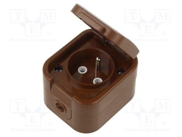 Connector: AC supply; socket; 2P+PE; 250VAC; 16A; brown; wall mount