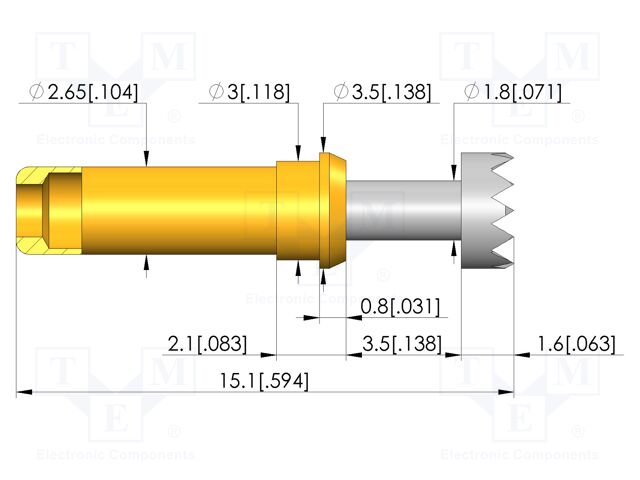 Test needle; Spring compression: 2.8mm; 3.5mm; 5A; CuBe; Ø: 3.5mm