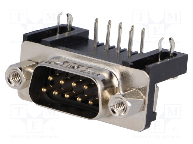 D-Sub; PIN: 9; socket; male; Locking: screws; angled 90°; THT; 250V