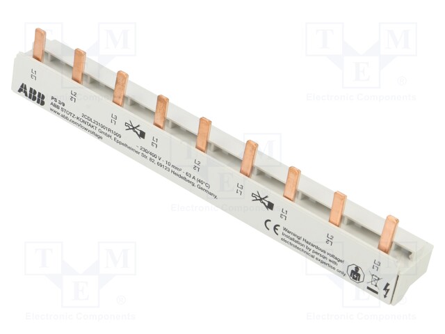 Busbar; 10mm2; Poles: 3; 690VAC; 690VDC; Inom: 63A; No.of mod: 3