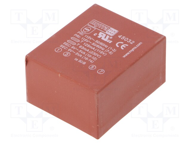 Transformer: encapsulated; 10VA; 115/230VAC; 9V; 9V; 556mA; 556mA