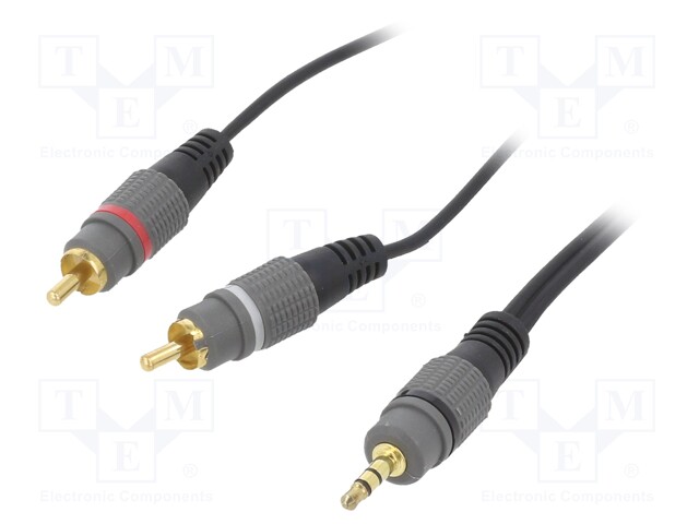 Cable; Jack 3.5mm 3pin plug,RCA plug x2; 10m; black