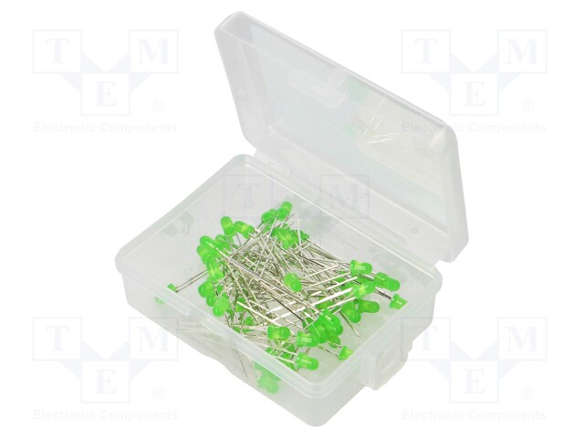 Kit: LED; 3mm; THT; 50pcs; green; 3÷15V; Kit: LED diode green x50