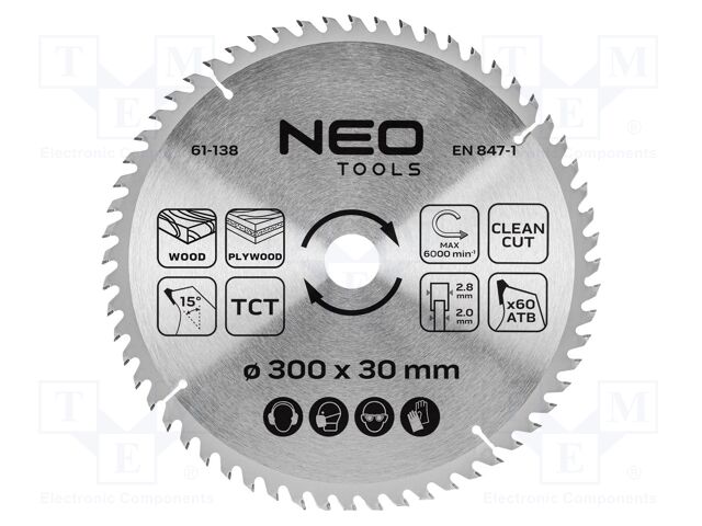 Circular saw; Ø: 300mm; Teeth: 60; cemented carbide; Øhole: 30mm
