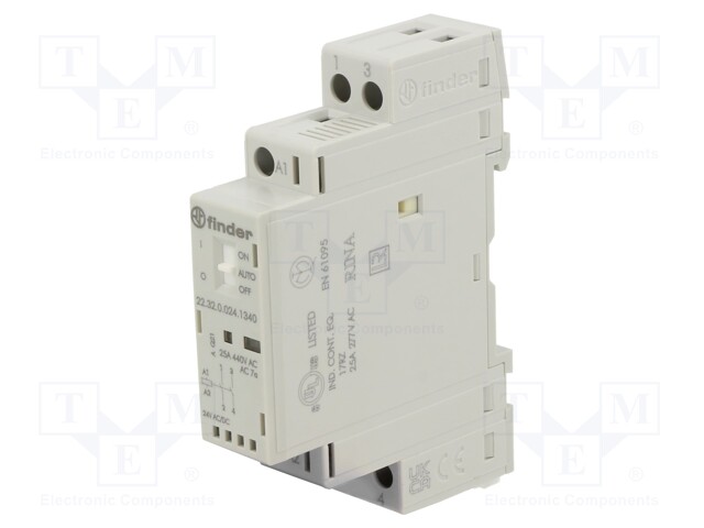 Contactor: 2-pole installation; 25A; 24VAC; 24VDC; NO x2; DIN; IP20