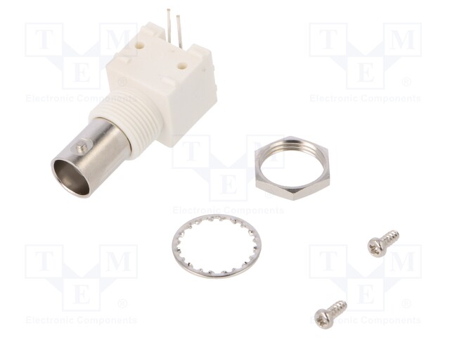 Socket; BNC; female; angled 90°; THT; for panel mounting; PBT