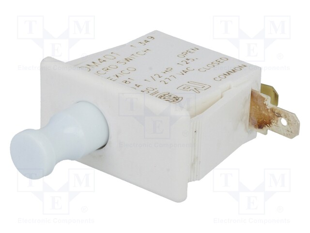 Switch: door; Pos: 2; SPDT; 10A/250VAC; white; Cutout: 28.4x14mm