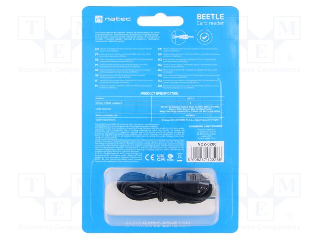 Card reader: memory; USB B mini socket; USB 2.0; black; 480Mbps