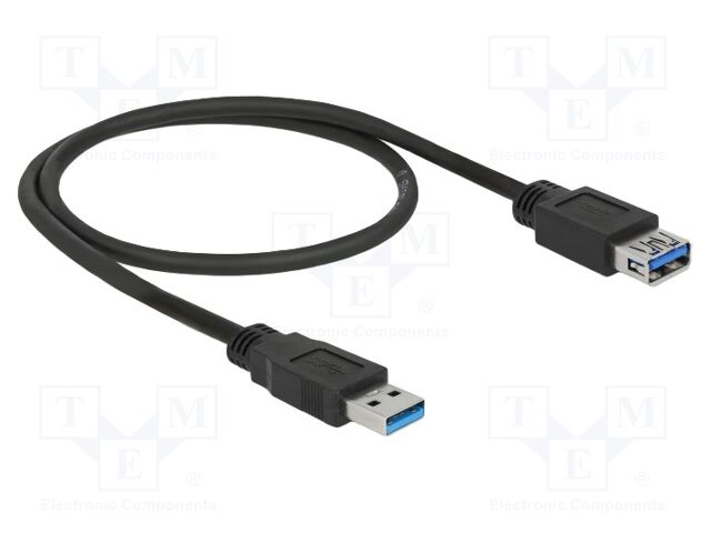 Cable; USB A socket,USB A plug; gold-plated; 0.5m; black; Cu