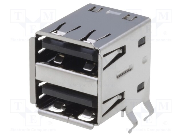 Socket; USB A; THT; angled 90°; double; USB 2.0; gold-plated