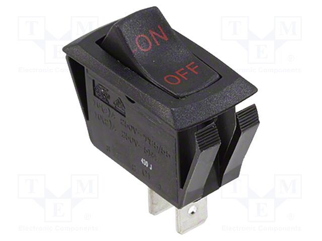 ROCKER; SPST-NO; Pos: 2; OFF-ON; 16A/250VAC; black-red; none; RSC