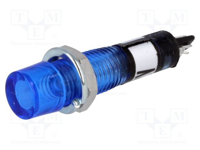 Indicator: with neon lamp; recessed; blue; 12VAC; Cutout: Ø7.5mm