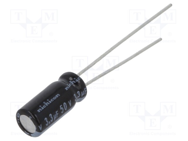 Capacitor: electrolytic; THT; 3.3uF; 50VDC; Ø5x11mm; Pitch: 2mm